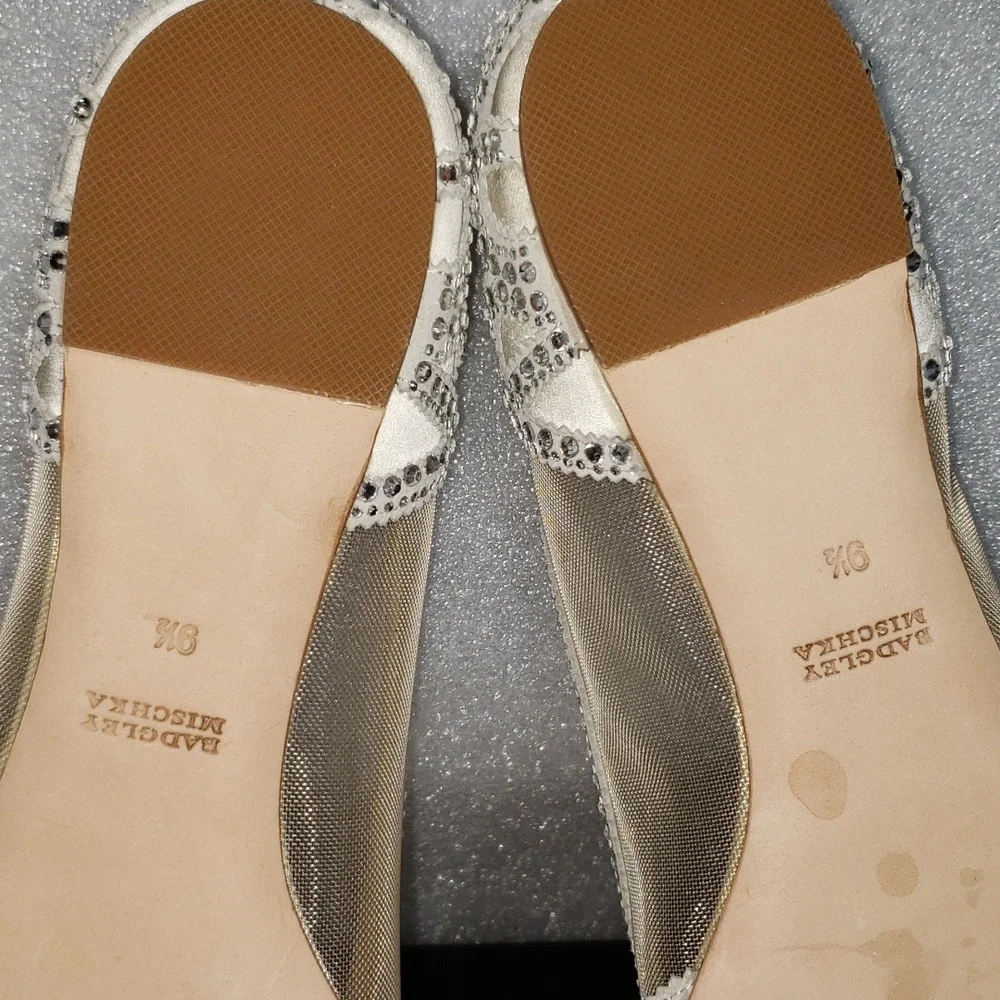 New Badgley Mishka Gigi Pointed Toe Crystal Evening Flats Size 9.5M Ivory - Picture 9 of 10
